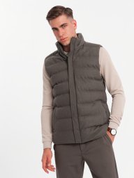 Pikowany męski bezrękawnik z wełną oliwkowy melanż V4 OM-JAVJ-0200 L/XL