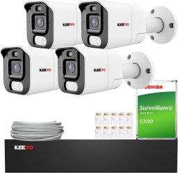 Zestaw do monitoringu IP KEEYO 4x LV-V-IP5M25TF-ADC 5Mpx, aktywne odstraszanie, podwójne oświetlenie