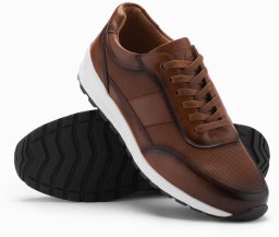 Męskie buty sportowe sneakersy ze skóry ekologicznej brązowe V1 OM-FOSL-0181 44