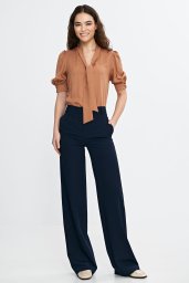Spodnie bootcut, z krytym guzikiem - granat - SD110 (kolor granat, rozmiar 42)
