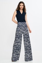 Spodnie palazzo - wzór zebra- granat - SD115 (kolor zebra, rozmiar 36)