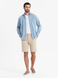 Szorty męskie ze strukturalnej dzianiny SLIM FIT  piaskowe V3 OM-SRCS-0169 XL
