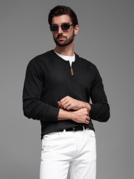 Męski sweter z wiskozą i rozpinanym dekoltem  czarny V2 OM-SWZS-0124 XL