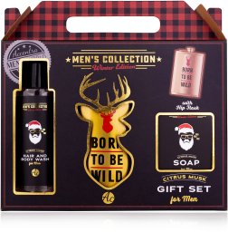 Vonios kosmetikos rinkinys vyrams MEN'S COLLECTION WINTER EDITION , 150 ml plaukų ir kūno prausiklis + 100 g muilas + Nerūdijančio plieno gertuvė (115 ml)