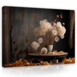 OBRAZ KWIATY W WAZONIE DMUCHAWCE NA PŁÓTNIE ŚCIANĘ SYPIALNIA SALON 60x40