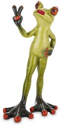 Figurka Żabcia z gestem POKÓJ PEACE dekoracja wnętrza 16,5cm x 10cm x 5cm