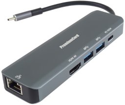 HUB USB PremiumCord PREMIUMCORD Adaptér USB-C na Gigabit 10/100/1000Mbps + 1x HDMI,  2x USB3.2, 1x PD 100W konektor, Šedá