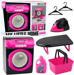 LeanToys Zestaw AGD Pralka Interaktywna Dźwięki Akcesoria Czarno Różowa LEAN Toys