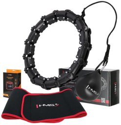 HMS Zestaw Hula Hop HHW02 black z wypustkami i obciążnikiem + Pas BR163 red (17-44-612)
