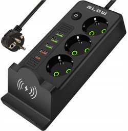 Blow 98-237# Przedłużacz sieciowy ps-350u 3-gniazda 4xusb+usb-pd 3m czarny 3x1mm