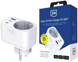 Adapter sieciowy 3MK Hyper Comfort Charger 30W 1xUSB-A 2xUSB-C 1xSchuko PD QC3.0 biały