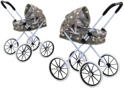 Wózek Dla Lalek Duże Koła Składany Gwiazdki Chmurki Szary 70cm LEAN Toys