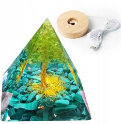 Piramida ORGONIT +LED Lampka PODSTAWA 5cm KRYSZTAŁ KAMIENIE AMULET 5cm HX12