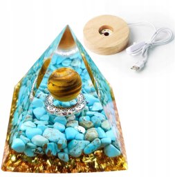 Piramida ORGONIT +LED Lampka PODSTAWA 5cm KRYSZTAŁ KAMIENIE AMULET 5cm HX11