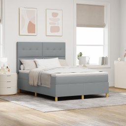 Łóżko boxspring z materacem Jasnoszare 140x190 cm Tkanina
