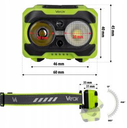 Latarka czołowa 600lm IP44 TwinBeam Pro Series VA0361 Vayox