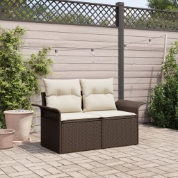 vidaXL Sofa ogrodowa 2-osobowa z poduszkami brązowy polirattan
