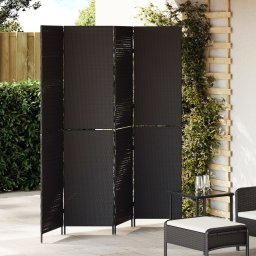 vidaXL Dzielnik pokoju 4 panele składany czarny 195x180 cm z polirattanu