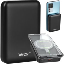 Power bank 10000 mAh USB-C / USB-C + Magnetsafe czarny VA0342 Vayox