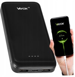 Power bank 10000 mAh wejście USB-C wyjście 2xUSB-A + USB-C 5V 2.1A czarny VA0340 Vayox