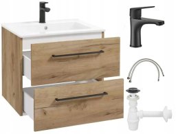 Szafka z umywalką łazienkowa podwieszana 50cm dąb craft z baterią i syfonem Pinia