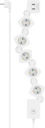 Hama Power Strip 5 ligzdas USB 12 W elastigs 1.4 m - Pagarinatajs