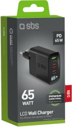 SBS LCD Wall Charger  USB-A  2x USB-C  LCD  65 W  melna - Ladetajs