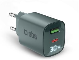 SBS LCD Wall Charger  USB-A  USB-C  LCD  30 W  gaisi zila - Ladetajs