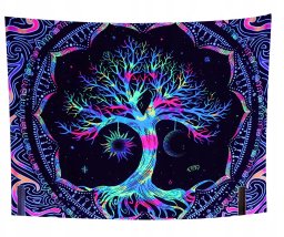 Dekoracja ŚCIENNA UV OBRAZ Fluorescencyjny GOBELIN ODBLASK 150x150cm Drzewo