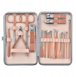 ZESTAW Manicure Pedicure Twarz PODRÓŻNY 18 Elementów Różowe ZŁOTO Dla NIEJ
