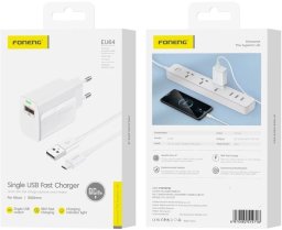 Ładowarka Foneng FONENG ładowarka sieciowa EU64 18W 1xUSB QC3.0 + kabel Micro Biały standard