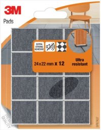 Ultra odporne podkładki filcowe SCOTCH, kwadrat, 24x22mm, 12 szt., czarne