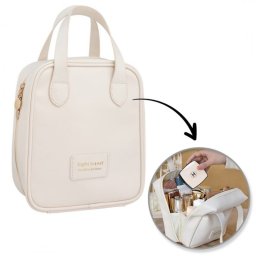 Aptel Kosmetyczka organizer na kosmetyki z rączką 17x7x19cm kremowa KS128B