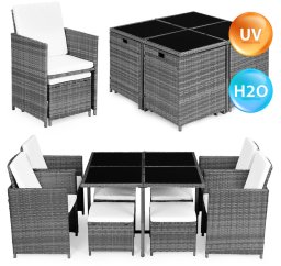 Komplet mebli ogrodowych z technorattanu 4 fotele 4 pufy stolik MultiGarden
