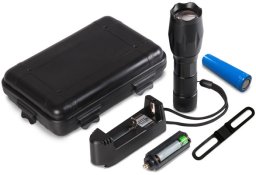 Latarka akumulatorowa aluminowa w pudełku, z uchwytem na rower