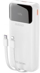 Powerbank 20000mAh z wbudowanymi kablami iPhone Lightning USB-C USB-A 22.5W PD - biały Powerbank 20000mAh z wbudowanymi kablami iPhone Lightning USB-C USB-A 22.5W PD - biały