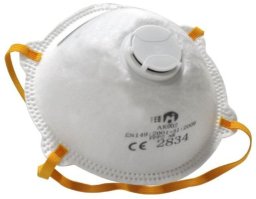 AK002 DUST MASK FFP2 - Półmaska ochronna filtrująca przeciwpyłowa FFP3 NR w kształcie miseczki zawór wydechow z klipsem na nos i elastyczną opaska na głowę - UNI