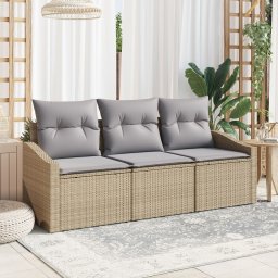 vidaXL 3-częściowy zestaw sofy ogrodowej z poduszkami Beżowy Rattan
