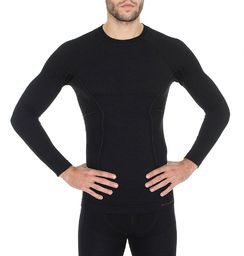  Brubeck Koszulka męska z długim rękawem Active Wool czarna r. M (LS12820)
