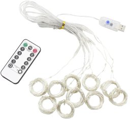 Kurtyna świetlna USB 300 LED 3x3m ciepły biały + pilot