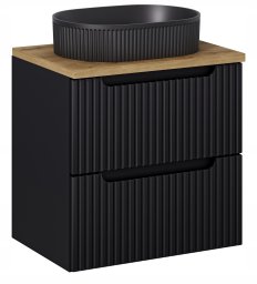 CZARNA szafka łazienkowa NOVA BLACK z umywalką i blat OAK 60cm z szufladami