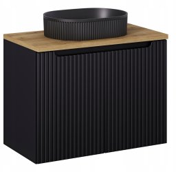 CZARNA RYFLOWANA szafka łazienkowa NOVA BLACK z umywalką i blatem OAK 80 cm