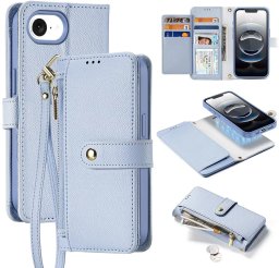 Etui skórzane do iPhone 16e Dux Ducis Lawa z portfelem MagSafe błękitne