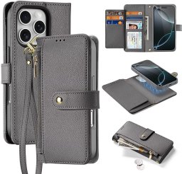 Etui skórzane do iPhone 16 Pro Dux Ducis Lawa z portfelem MagSafe szare