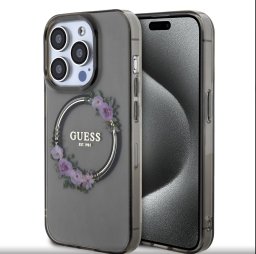 Guess Guess Pc/Tpu Flowers Ring Glossy Logo Magsafe Case For Iphone 13 Pro Czarne