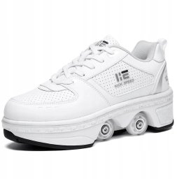 BUTOROLKI BUTY ROLKI Z KÓŁKAMI ROLKAMI PODŚWIETLANE 7-LED UNISEX BIAŁE r.42