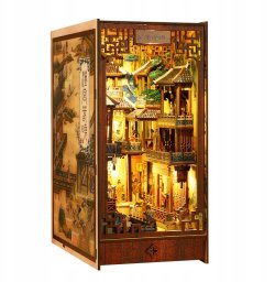 DIY Drewniane PUZZLE 4D OŚWIETLENIE ULICZKA PODPÓRKA NA PÓŁKĘ DO KSIĄŻEK
