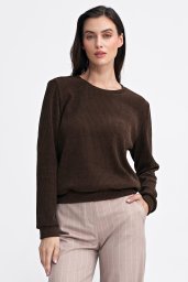 Bluza z dzianiny prążkowanej z długim rękawem - brąz - BL08 (kolor brąz, rozmiar 38)