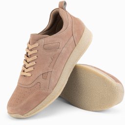 Lekkie zamszowe sneakersy męskie w stylu sportowym  beżowe V3 OM-FOSL-0205 42
