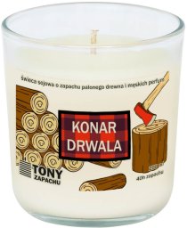 Naturalna świeca sojowa zapachowa "KONAR DRWALA" - prawdziwa uczta dla zmysłów. Oryginalny prezent, upominek, wprowadzający tajemniczy klimat lasu do wnętrza w zimowe wieczory.